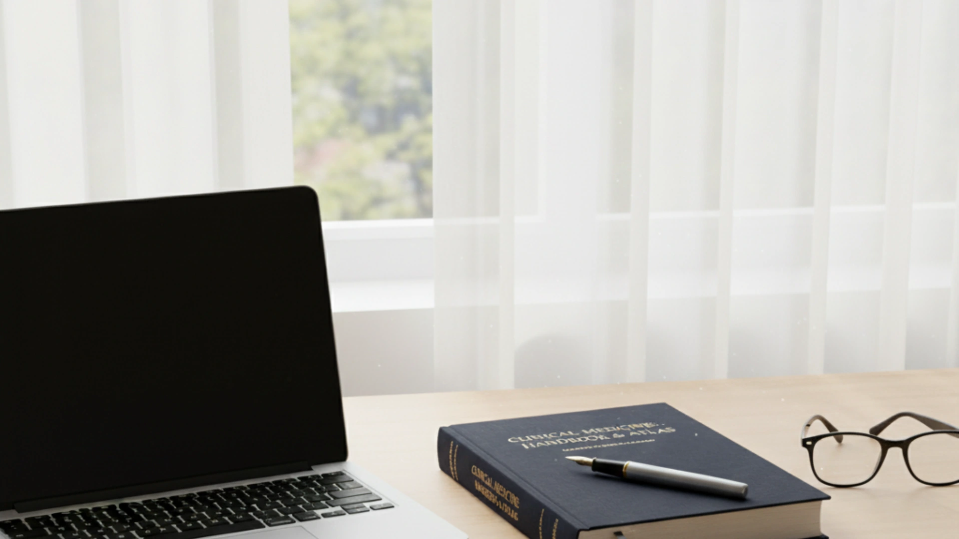 A soft, sunlit desk with a laptop, two ceramic mugs, a notebook with a brain sketch, and minimalist wellness notes — reflecting the calm, thoughtful style of Many Words One Voice.